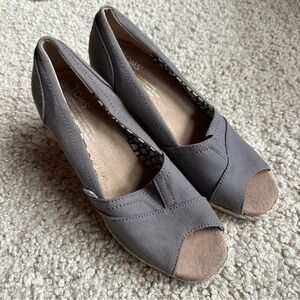 Toms Gray Espadrille Peep Toe Wedge Shoes